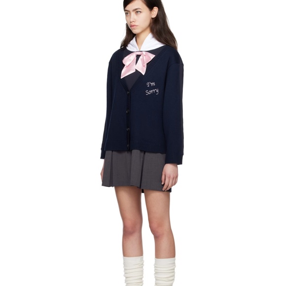 I'M SORRY BY PETRA COLLINS SSENSE Exclusive Navy & White JennyFax Edition Cardig - Picture 5 of 7